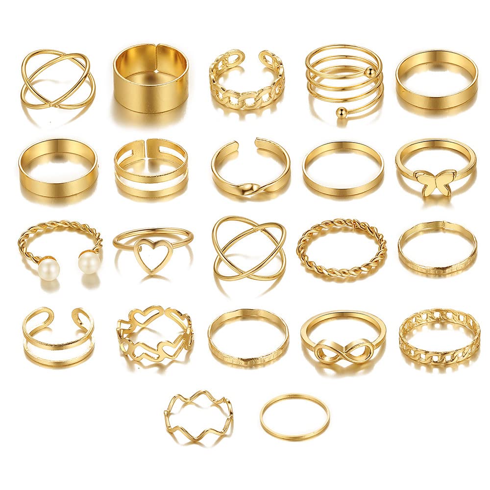 Suonie 22PCS Knuckle Rings Set for Women Men Joint Rings Gold Plated Rings Girls Stackable Finger Rings to Friend Sisters Birthday Christmas Gifts