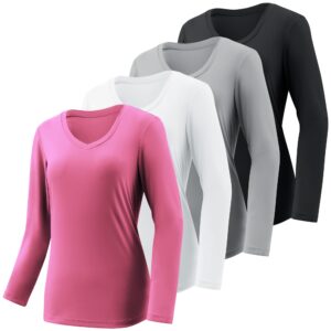 4-7 Pack Long Sleeve Shirts for Women,Moisture Wicking Shirts Long Sleeve Workout Tops for Women V Neck Hiking T-Shirts