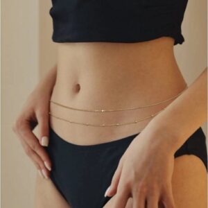 Beaded Waist Chain, Dainty Belly Chain, Simple Bikini Body Chain for Women (WC32-Beaded&Chain)