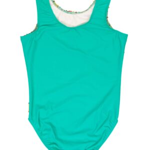 Destira Taco the Town Girl's Gymnastic Leotard With Solid Green Teal Back, Ultra-Soft Leo With Matching Scrunchie, Child Medium (8)