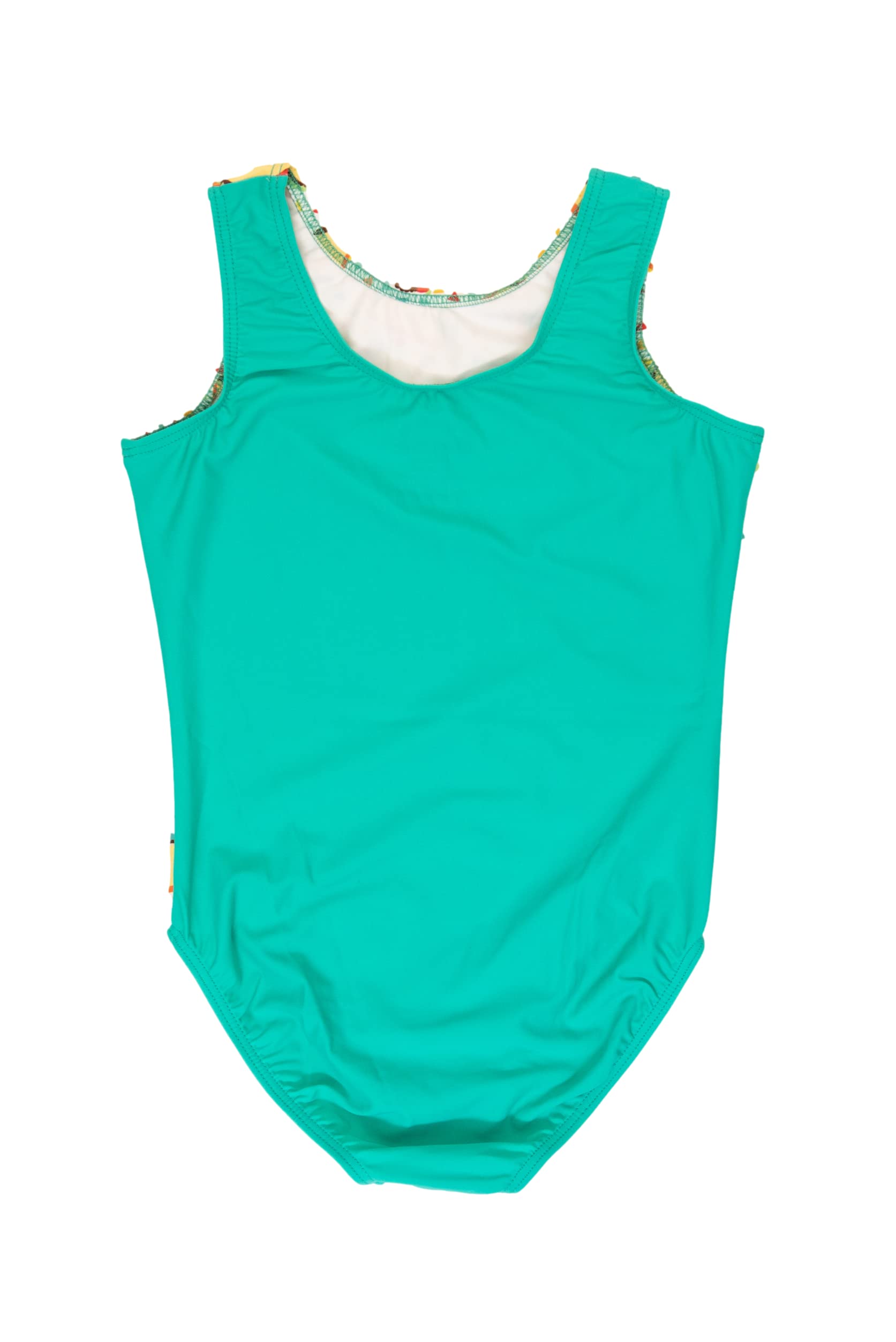 Destira Taco the Town Girl's Gymnastic Leotard With Solid Green Teal Back, Ultra-Soft Leo With Matching Scrunchie, Child Medium (8)