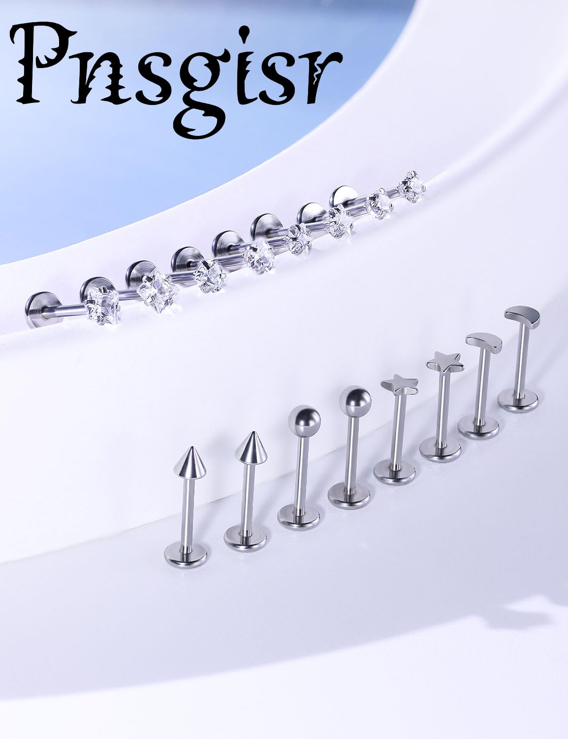 Pnsgisr Flat Back Stud Earrings 20g Straight Push In Threadless Nose Rings Hypoallergenic Surgical Steel 18g 18 Gauge Nap Flatback Cartilage Forward Helix Tragus Conch Piercing Jewelry for Women Men