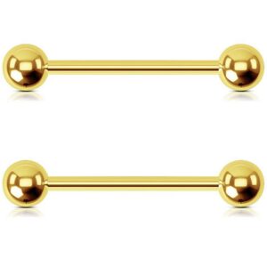 OUFER Nipple Piercing Jewelry, Titanium Nipple Rings, Internally Threaded 14G Straight Nipple Barbells Piercing Jewelry, Gold Nipple Jewelry for Women Men