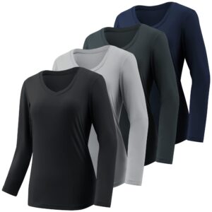 4-7 Pack Long Sleeve Shirts for Women,Moisture Wicking Shirts Long Sleeve Workout Tops for Women V Neck Hiking T-Shirts