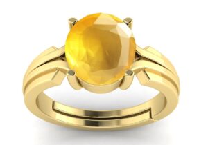 lmdprajapatis 6.25 ratti / 5.42ct certified natural yellow sapphire gold plated ring for women valentine day, new year, wear