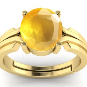 LMDPRAJAPATIS 6.25 Ratti / 5.42Ct Certified Natural Yellow Sapphire Gold Plated Ring For Women Valentine Day, New Year, Wear