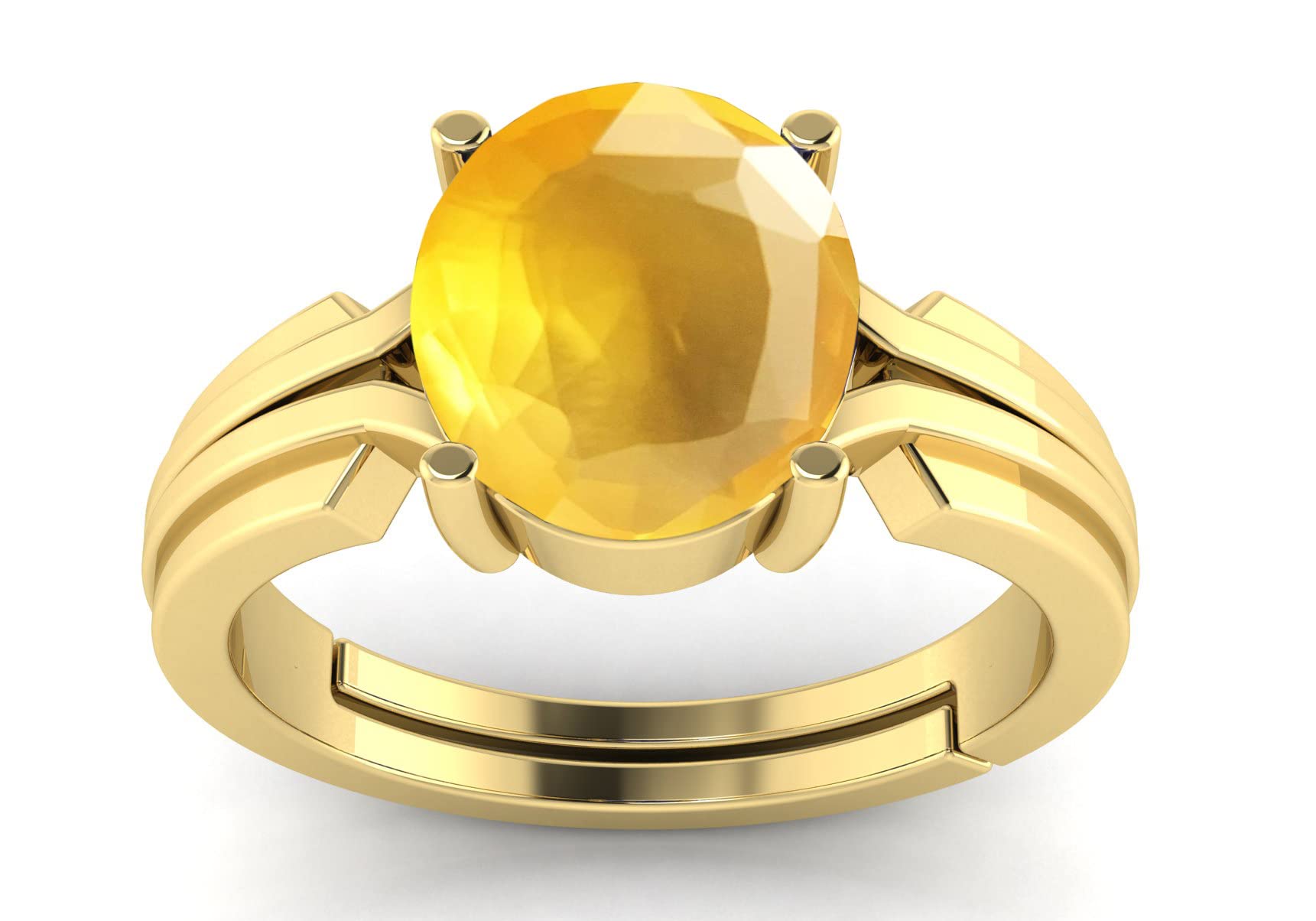 LMDPRAJAPATIS 6.25 Ratti / 5.42Ct Certified Natural Yellow Sapphire Gold Plated Ring For Women Valentine Day, New Year, Wear