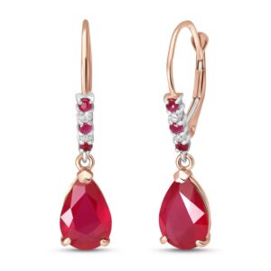 14K Solid Gold Ruby & Diamond Leverback Drop Earrings 3.18 CTW