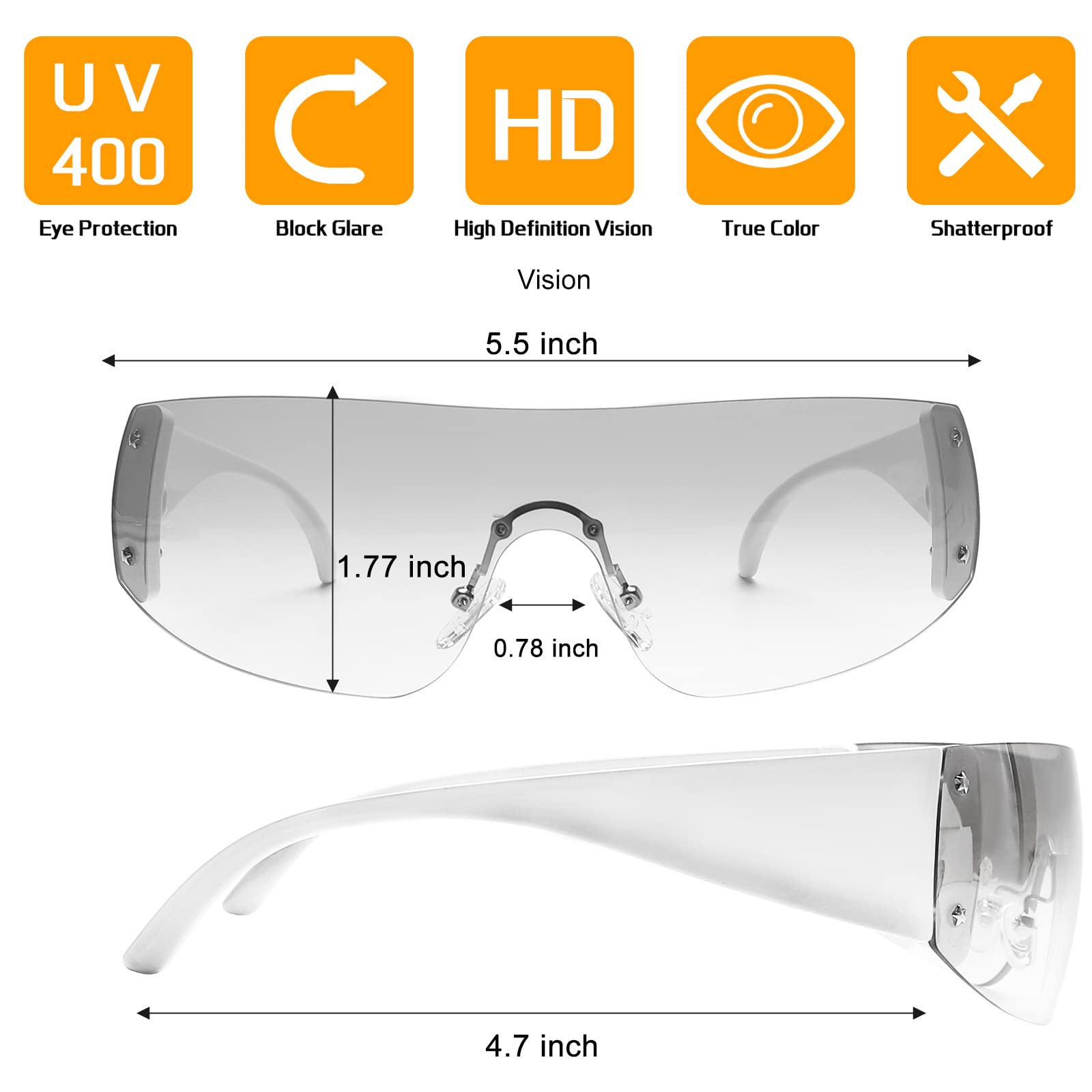 GUVIVI Y2K Sunglasses for Women Men Fashion Shield Rimless Wrap Around Sunglass Gradient Lens Y2K Trendy Sun Glasses