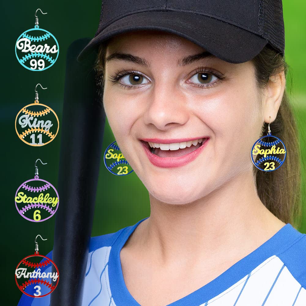 Custom Baseball Earrings For Women Lightweight Baseball Number Drop Dangle Earrings For Daughter Personalized Name Baseball Mom Earrings Gifts For Sister Mother Grandma