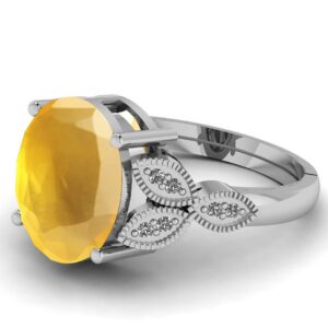 LMDPRAJAPATIS 9.00 Carat Natural Yellow Sapphire Stone Astrological Purpose Silver Plated Ring For Women's