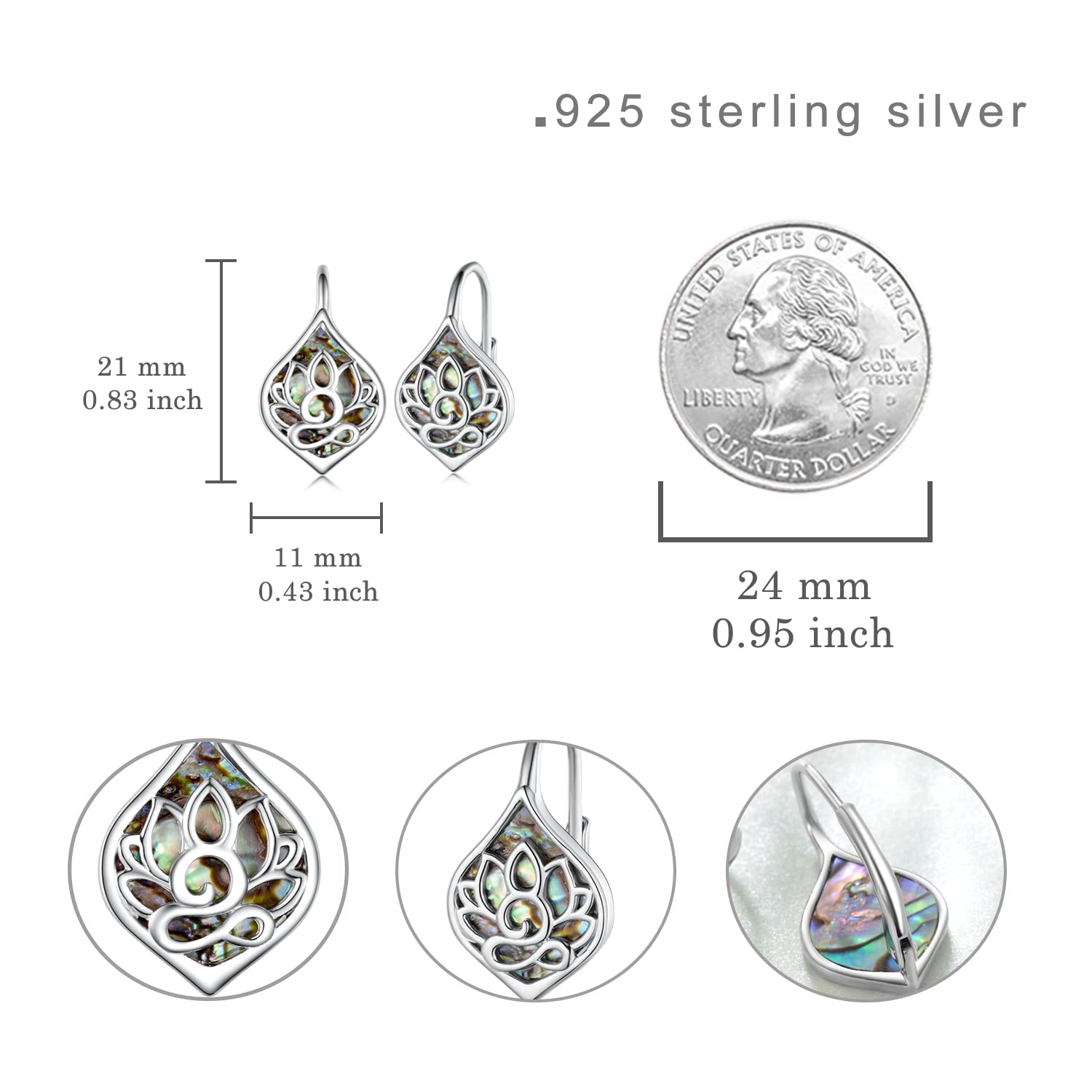 Lever back Earrings for Women Lotus Earrings 925 Sterling Silver Yoga Sport Abalone Earrings for Women Jewelry Women Gifts Birthday