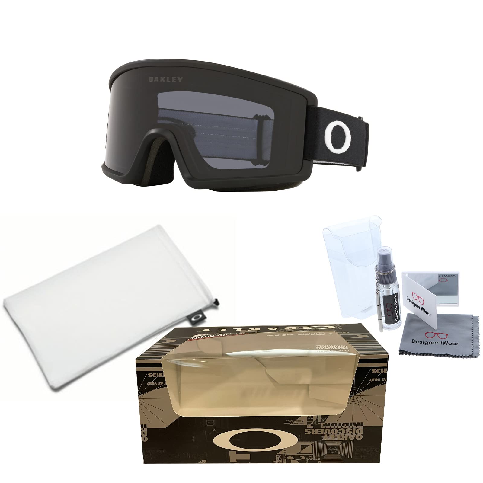 Oakley Target Line L OO7121 Matte Black/Dark Grey Ski Goggles For Men For Women + BUNDLE with Designer iWear Eyewear Kit