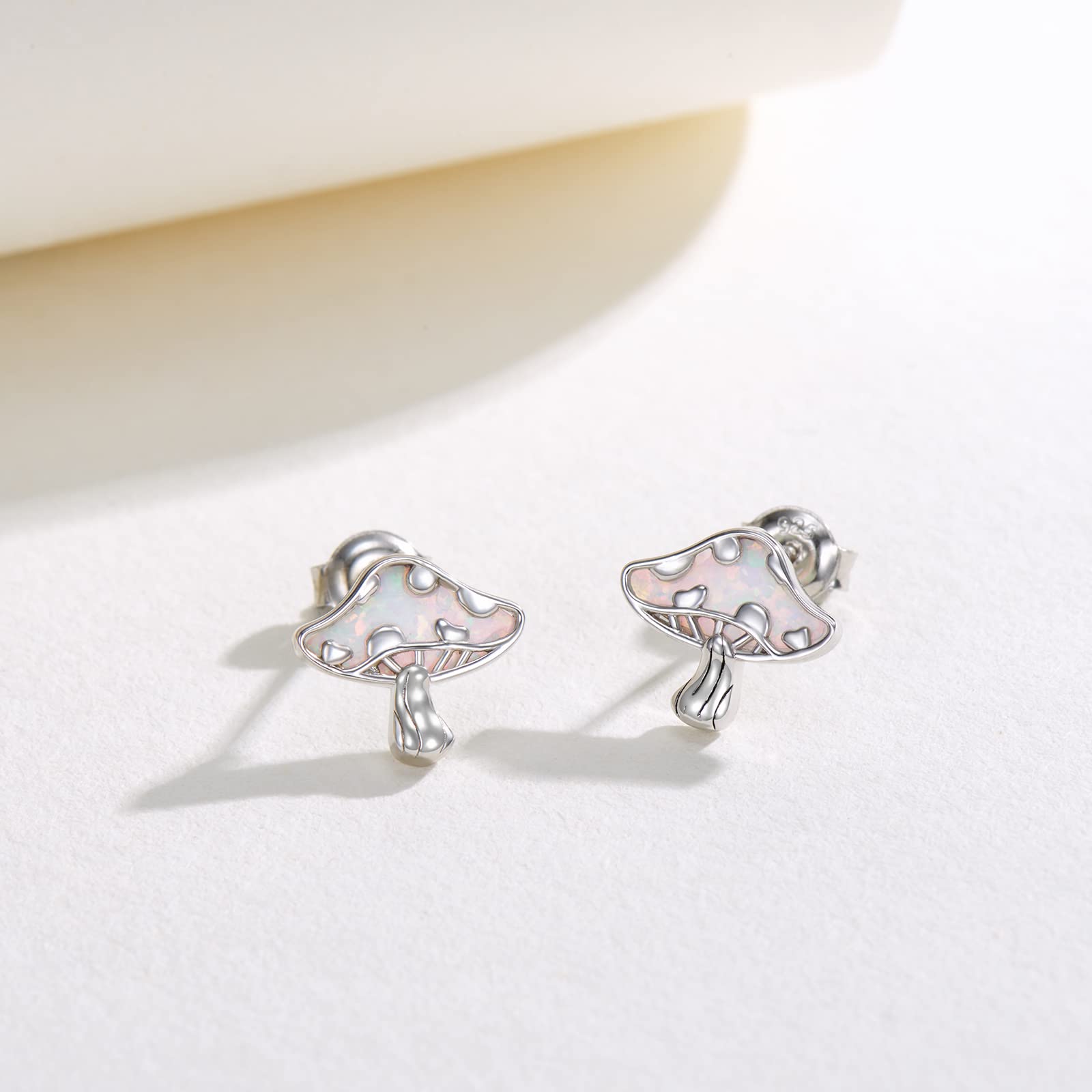 Mushroom Earrings 925 Sterling Silver White Opal Mushroom Stud Earring Jewelry Gifts for Women Birthday