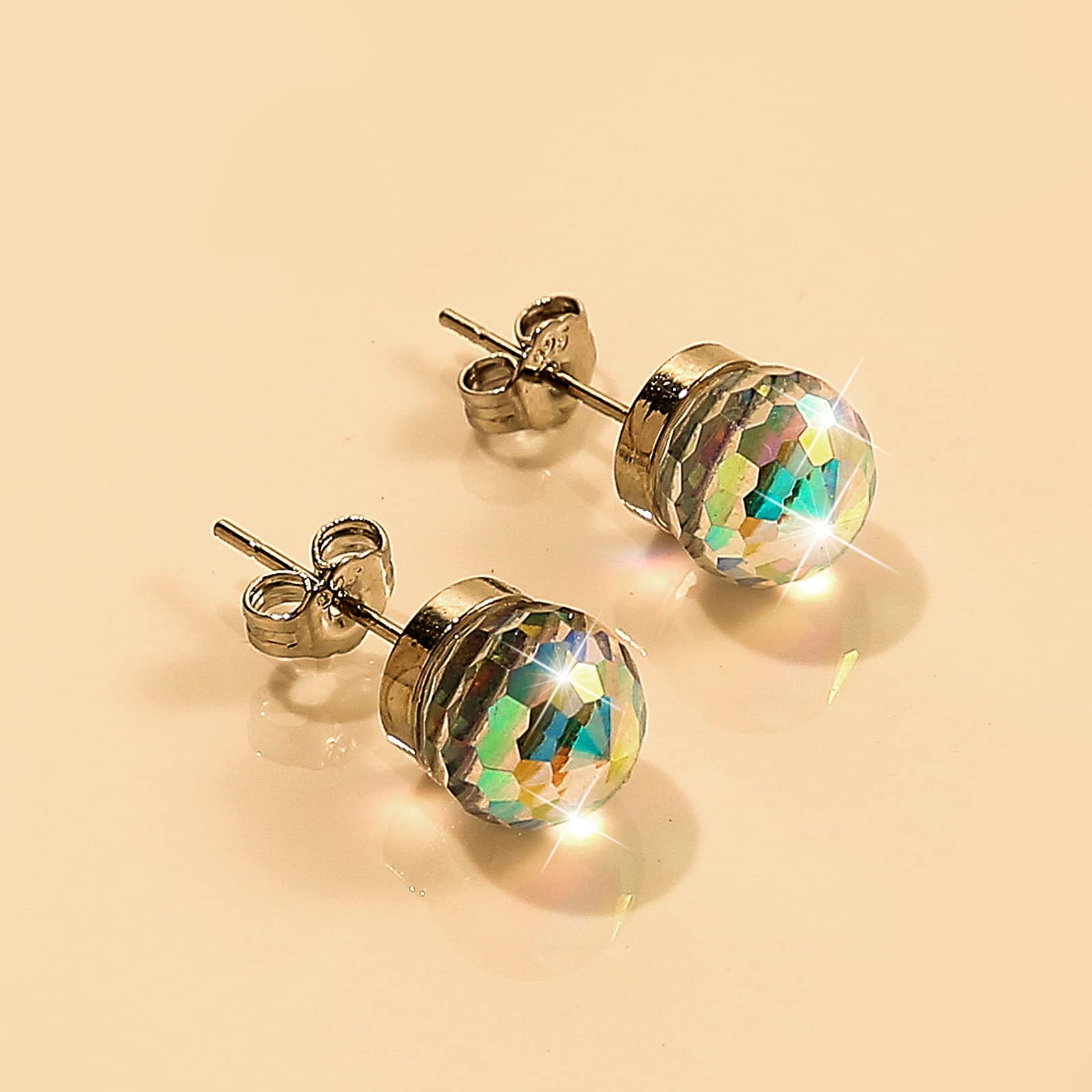 Crystal Earrings for Women,6mm Crystal Disco ball Earrings,Crystal Stud Earrings,Multicolor Studs Earrings for Women,Hypoallergenic Earrings Disco Jewelry for Women