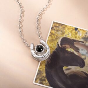 AILIN Custom Horseshoe Necklace For Women Brass/925 Sterling Silver Lucky Personalized Horse Photo Projection Necklace I Love You 100 Languages Memorial Horse Picture Pendant Birthday Chritmas Gifts