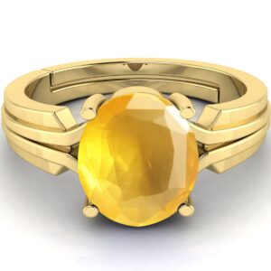 LMDPRAJAPATIS 6.25 Ratti / 5.42Ct Certified Natural Yellow Sapphire Gold Plated Ring For Women Valentine Day, New Year, Wear