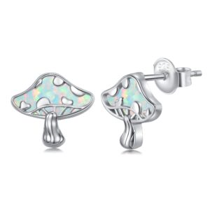 Mushroom Earrings 925 Sterling Silver White Opal Mushroom Stud Earring Jewelry Gifts for Women Birthday