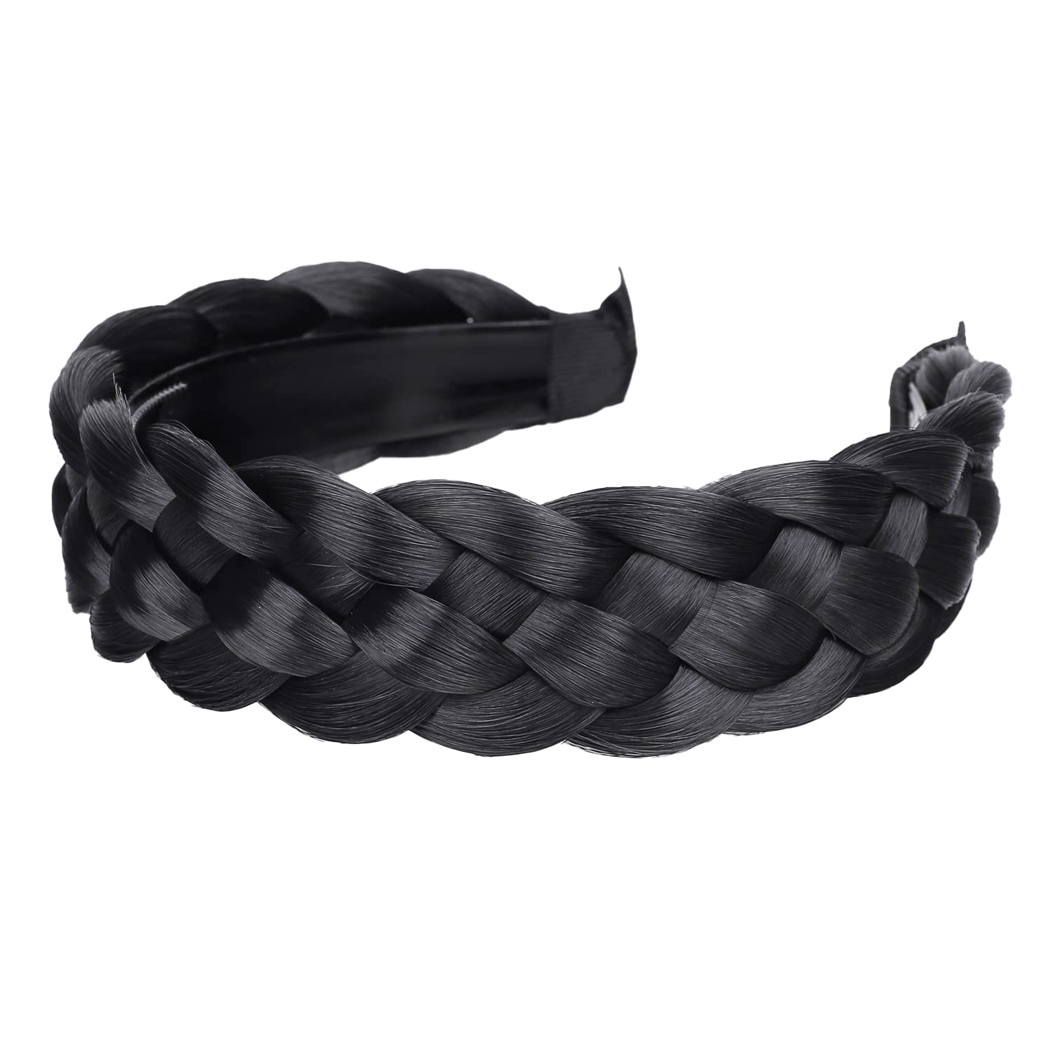 vowyore 5 Strands Synthetic Braided Headband - Chunky Wide Plaited Hair Hoop Hairpiece With Teeth Band for Women Girl