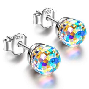 crystal earrings for women,6mm crystal disco ball earrings,crystal stud earrings,multicolor studs earrings for women,hypoallergenic earrings disco jewelry for women