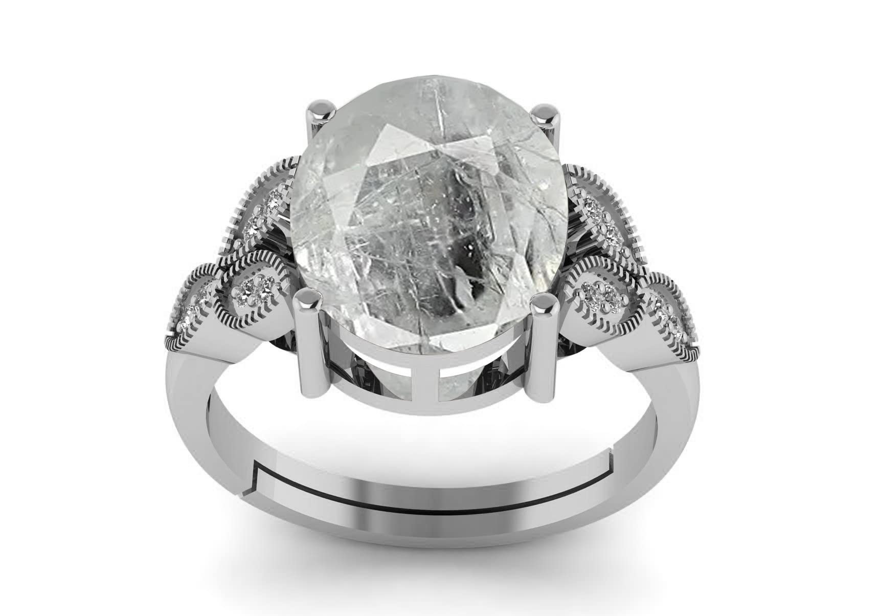 LMDPRAJAPATIS 8.25 Carat White Sapphire Stone Silver Plated Adjustable Ring For Men And Women