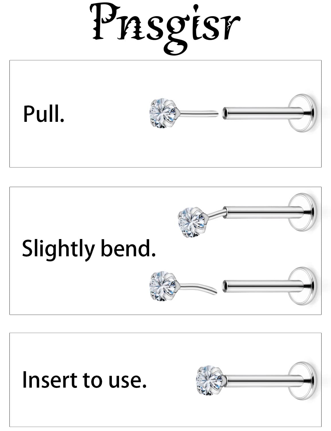 Pnsgisr Flat Back Stud Earrings 20g Straight Push In Threadless Nose Rings Hypoallergenic Surgical Steel 18g 18 Gauge Nap Flatback Cartilage Forward Helix Tragus Conch Piercing Jewelry for Women Men