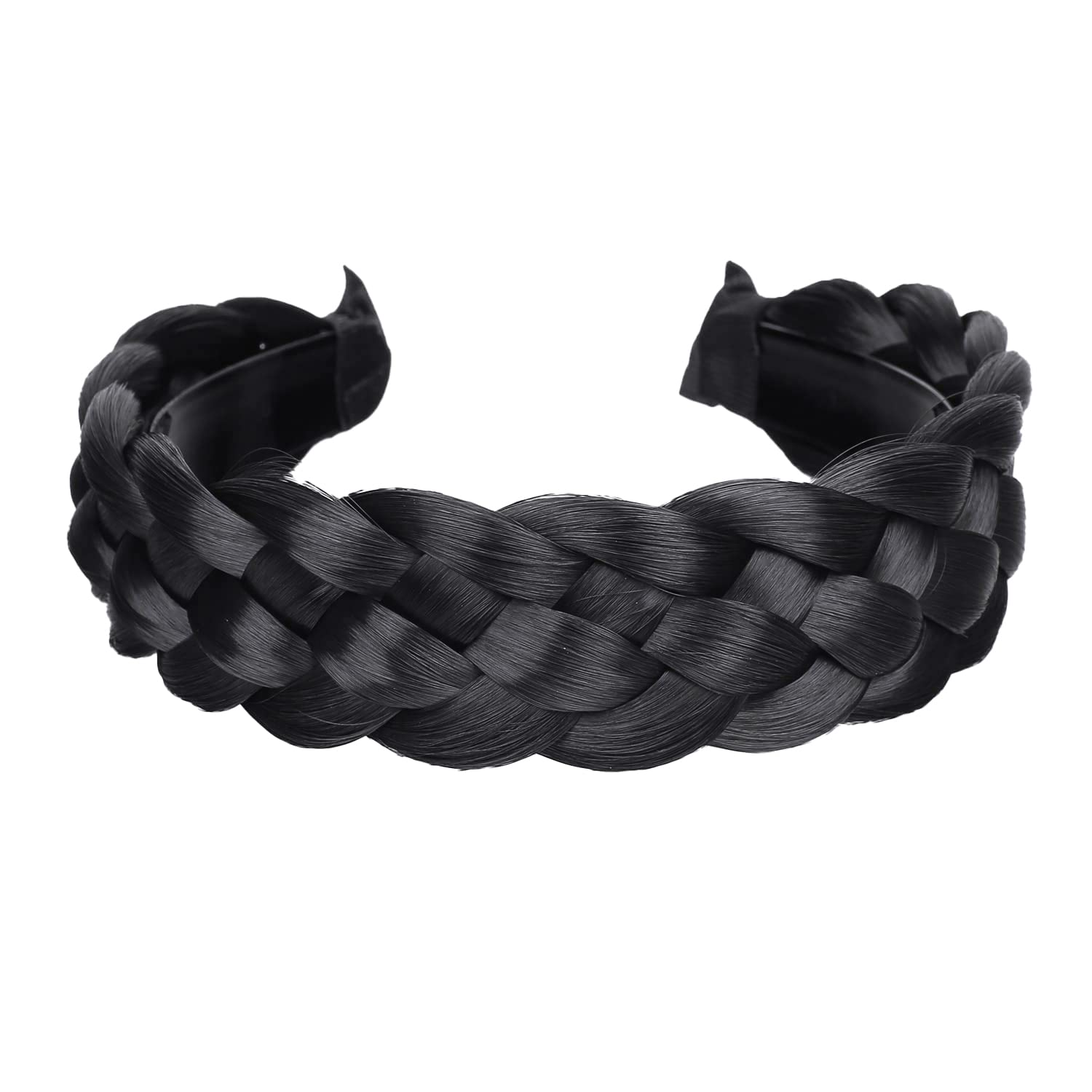 vowyore 5 Strands Synthetic Braided Headband - Chunky Wide Plaited Hair Hoop Hairpiece With Teeth Band for Women Girl