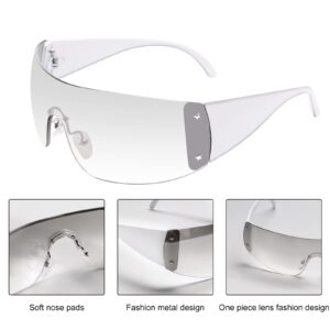 GUVIVI Y2K Sunglasses for Women Men Fashion Shield Rimless Wrap Around Sunglass Gradient Lens Y2K Trendy Sun Glasses