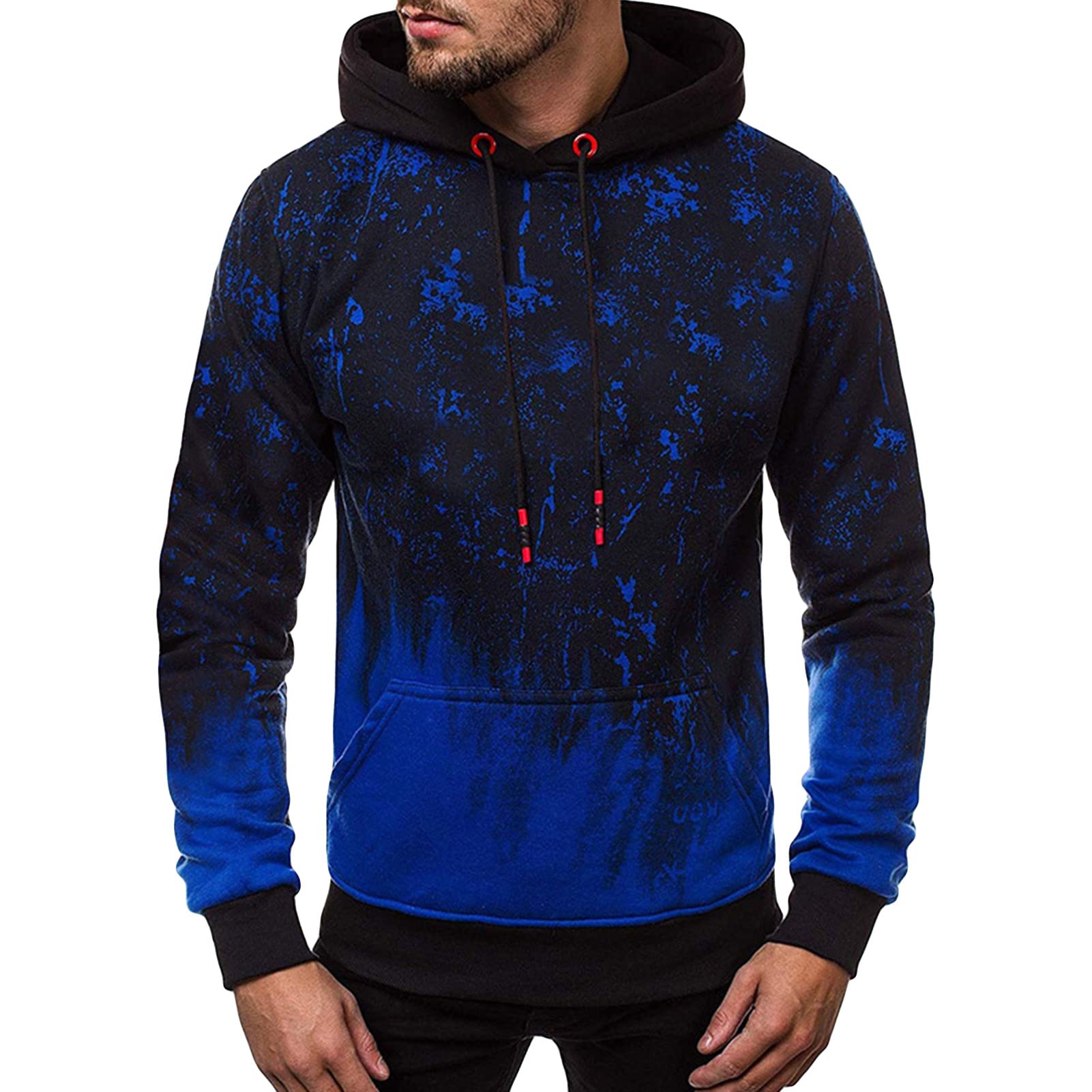 Maiyifu-GJ Pullover Long Sleeve Hoodies for Men Printed Slim Fit Gym Hooded Sweatshirt Casual Sports Hoodie With Kanga Pocket (Blue,Medium)