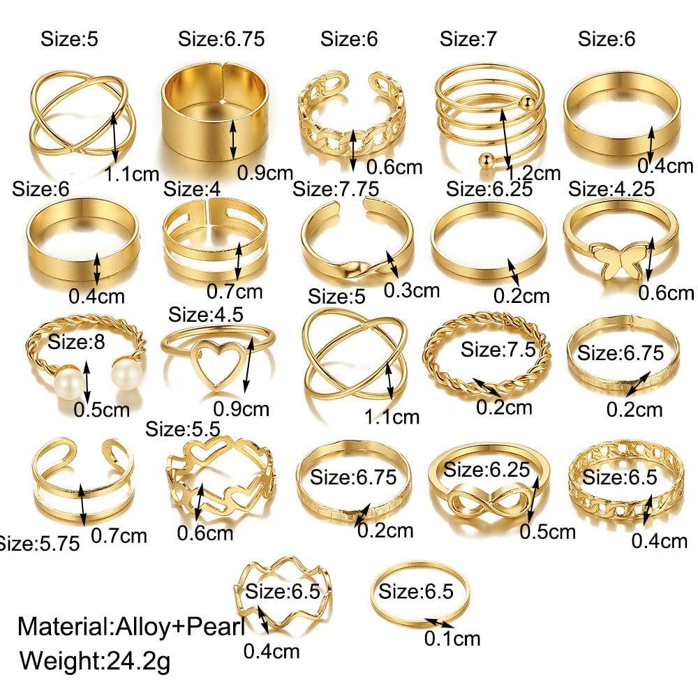 Suonie 22PCS Knuckle Rings Set for Women Men Joint Rings Gold Plated Rings Girls Stackable Finger Rings to Friend Sisters Birthday Christmas Gifts