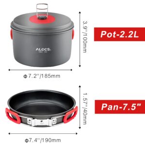 Alocs Camping Cookware, Alumina Camping Cooking Set with Camping Kettle, Lightweight Portable Camping Gear, Non-Stick Camping Pan Included Storage Carry Bag for Outdoor Backpacking Hiking and Picnic