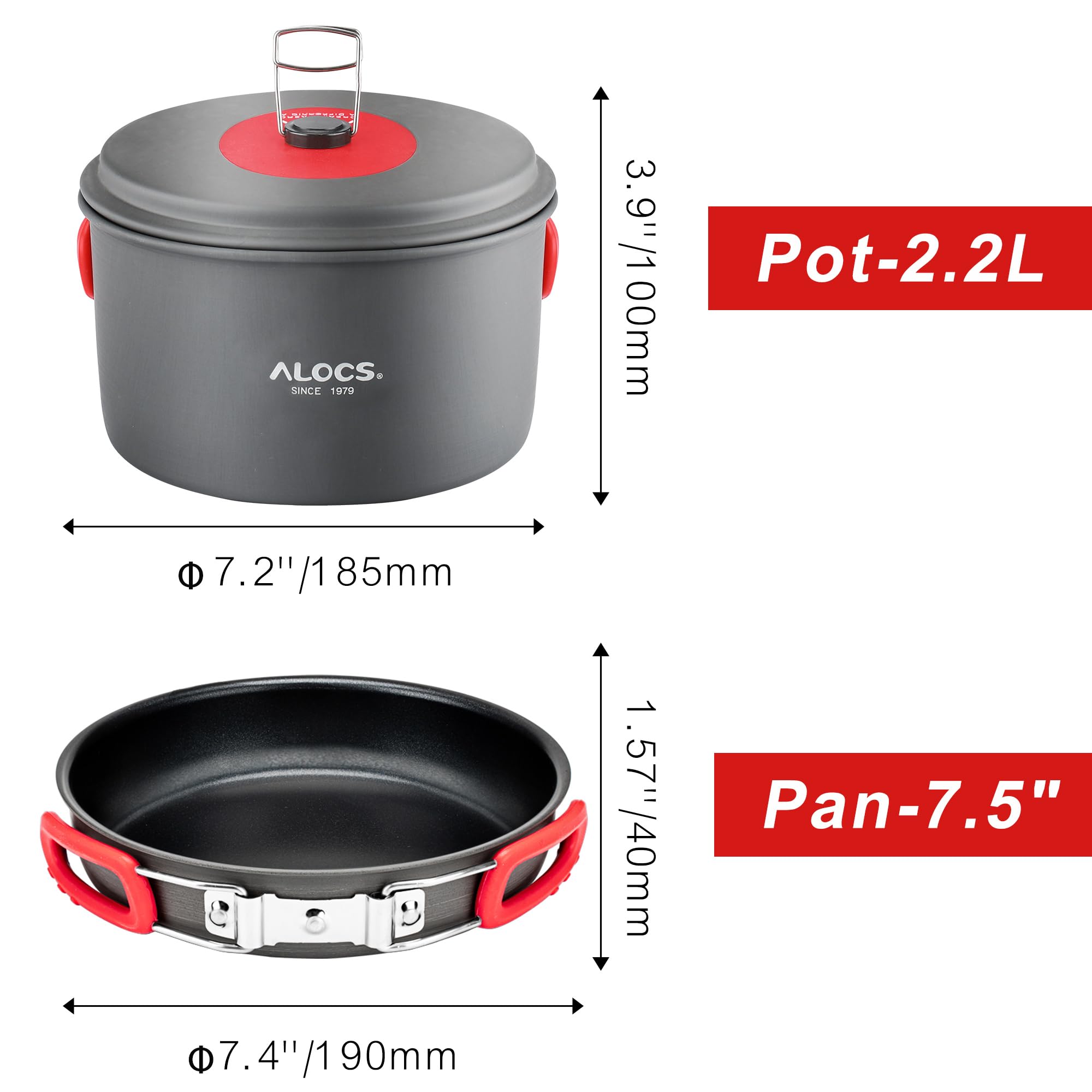 Alocs Camping Cookware, Alumina Camping Cooking Set with Camping Kettle, Lightweight Portable Camping Gear, Non-Stick Camping Pan Included Storage Carry Bag for Outdoor Backpacking Hiking and Picnic