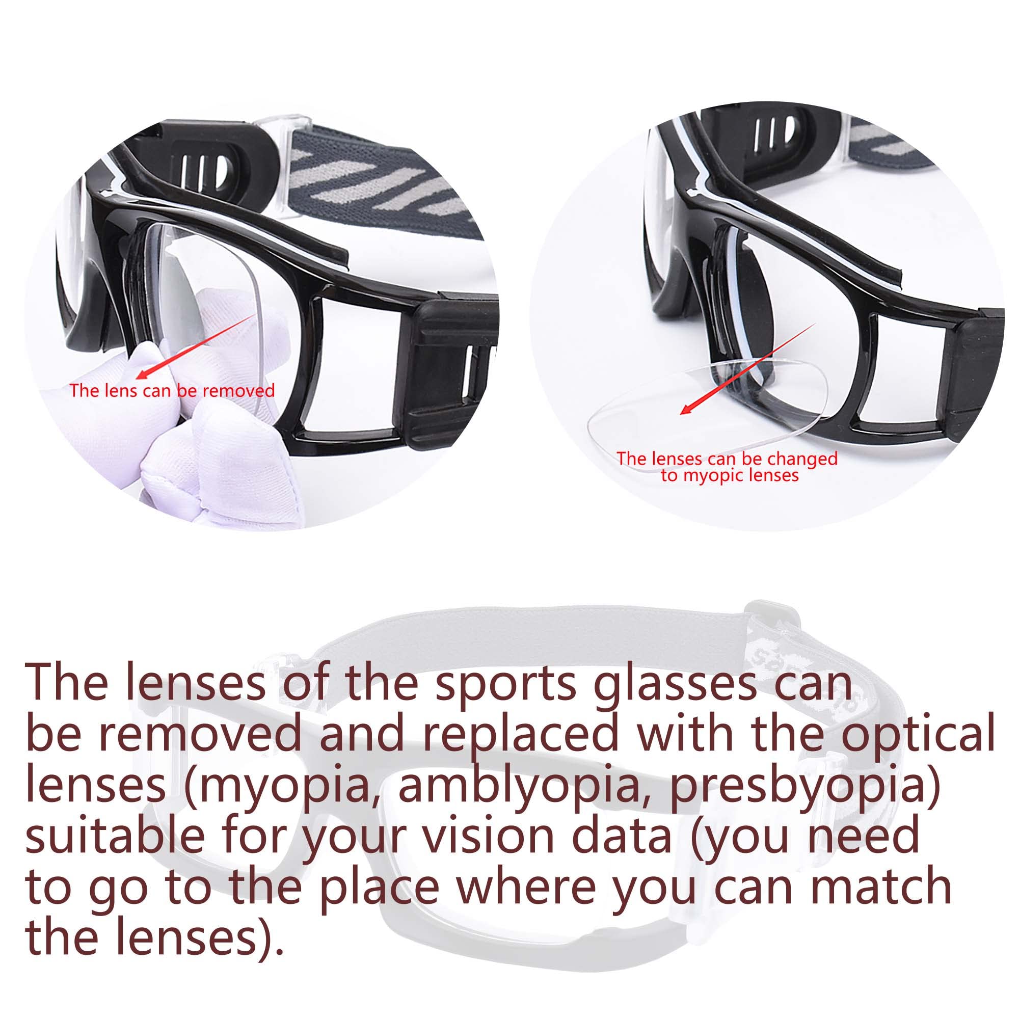 SooGree Basketball Goggles Anti Fog Protective Sports Goggles for Men (Matte black frame white pad)