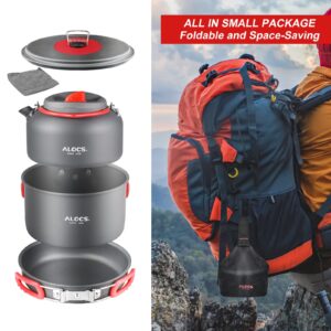 Alocs Camping Cookware, Alumina Camping Cooking Set with Camping Kettle, Lightweight Portable Camping Gear, Non-Stick Camping Pan Included Storage Carry Bag for Outdoor Backpacking Hiking and Picnic