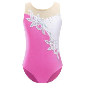 linjinx gymnastics leotards for girls one-piece sparkle diamonds metallic ballet dancing athletic bodysuit jumpsuit pink 12 years