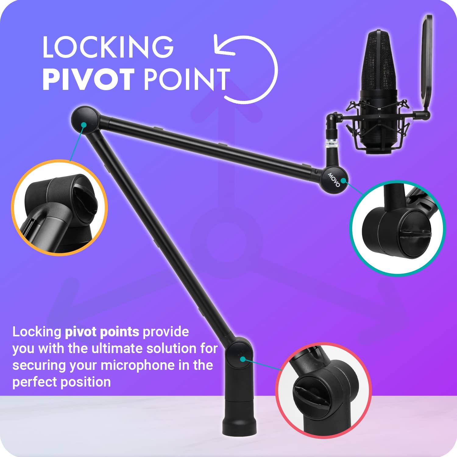 Movo ASM-7 Desktop Mic Boom Arm Stand - Desk Mic Stand with Desktop Clamp - Adjustable Microphone Arm Desk Mount - Compatible with Shure SM7B/MV7, Blue Yeti, HyperX Quadcast, Rode PodMic, and More