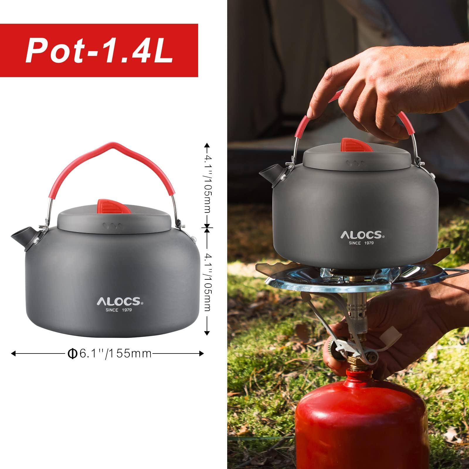 Alocs Camping Cookware, Alumina Camping Cooking Set with Camping Kettle, Lightweight Portable Camping Gear, Non-Stick Camping Pan Included Storage Carry Bag for Outdoor Backpacking Hiking and Picnic