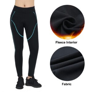 Women's Thermal Fleece Cycling Pants Padded Cold Weather Compression Bike Tights Winter Long Bicycle Pants with Pockets(BlueL,L)