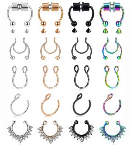 vitacool magnetic septum nose ring stainless steel horseshoe fake septum fake nose rings 20g faux non piercing fake nose ring piercings hoop for women men (t20-piece set)