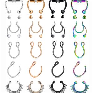 VitaCool Magnetic Septum Nose Ring Stainless Steel Horseshoe Fake Septum Fake Nose Rings 20G Faux Non Piercing Fake Nose Ring Piercings Hoop for Women Men (T20-Piece set)