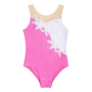 Linjinx Gymnastics Leotards for Girls One-piece Sparkle Diamonds Metallic Ballet Dancing Athletic Bodysuit Jumpsuit Pink 12 Years