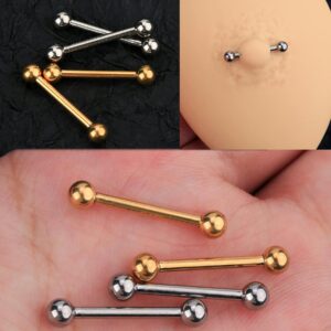 OUFER Nipple Piercing Jewelry, Titanium Nipple Rings, Internally Threaded 14G Straight Nipple Barbells Piercing Jewelry, Gold Nipple Jewelry for Women Men