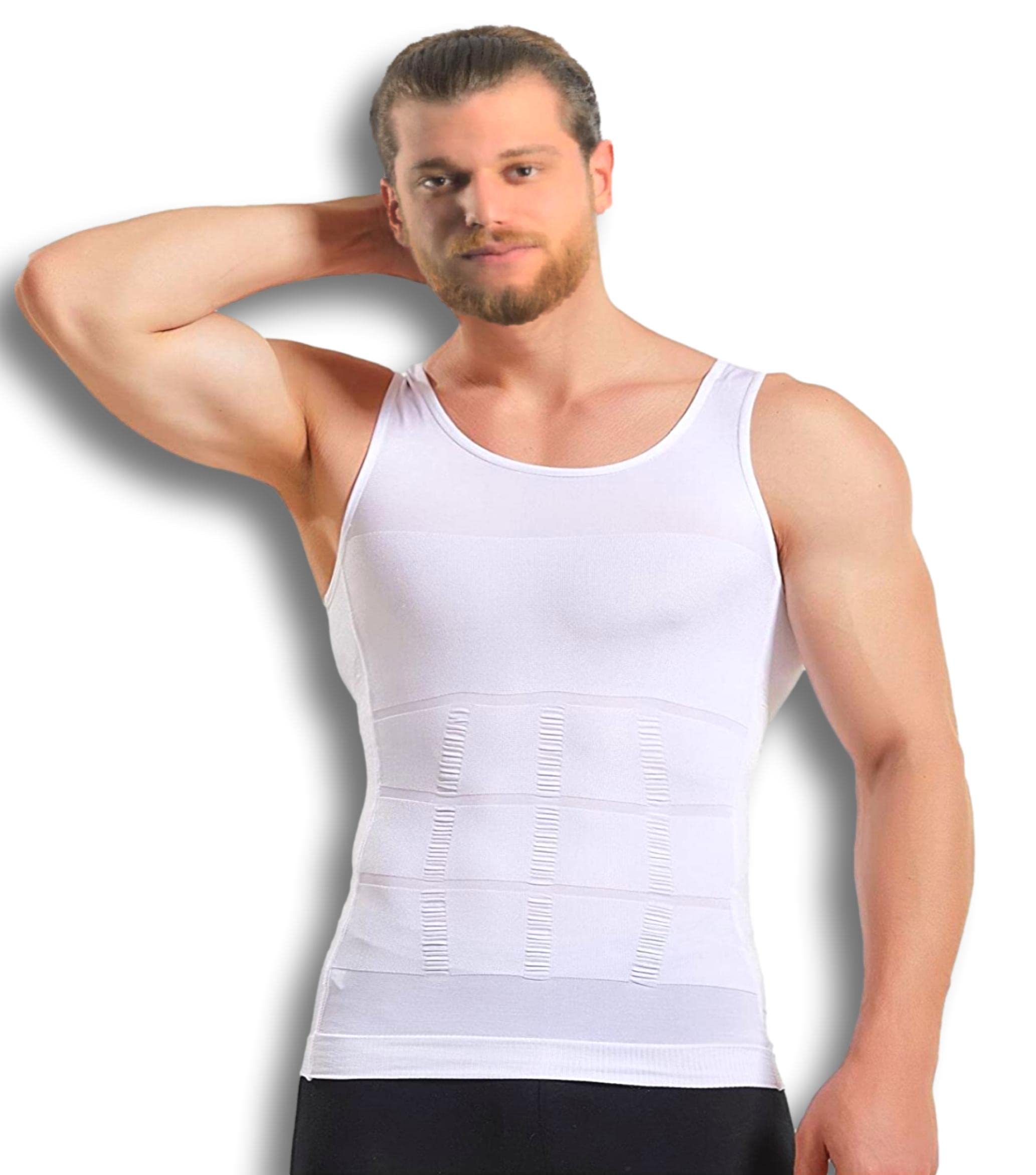 Mistirik 1Pcs Compression Shirts for Men - Mens Slimming Body Shaper Vest - Tight Tank Top for Men - Compression Shirt Tank Top (White, X-Large)