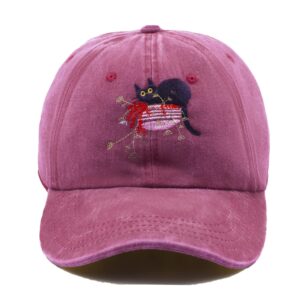 women cat hat - garden hat, cat and plants embroidered dad hat, cat plant lady hat, cat baseball cap for women men garden