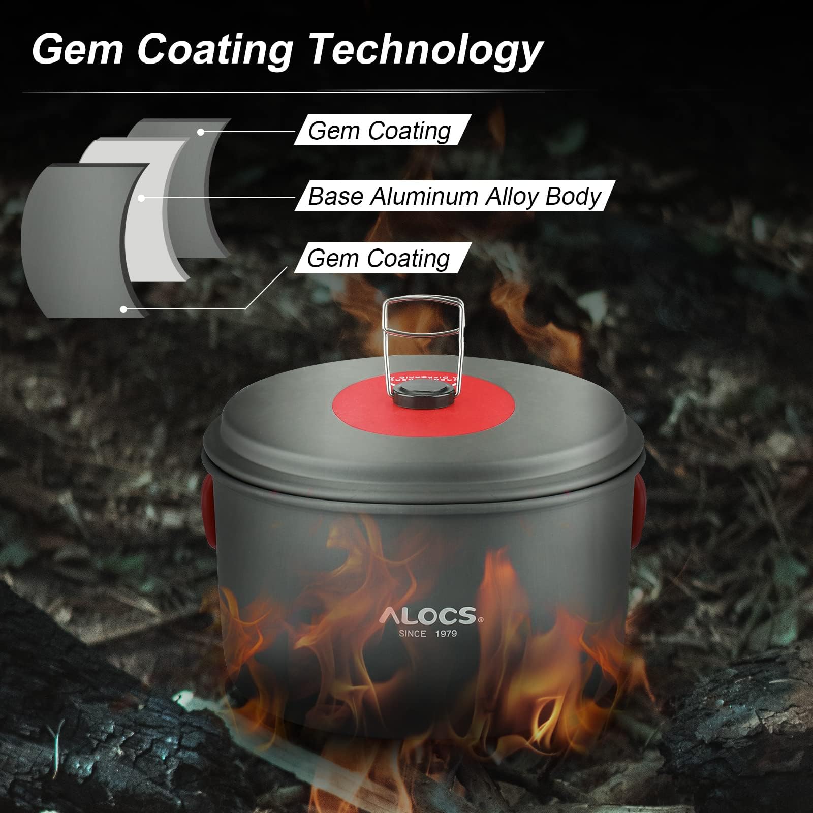 Alocs Camping Cookware, Alumina Camping Cooking Set with Camping Kettle, Lightweight Portable Camping Gear, Non-Stick Camping Pan Included Storage Carry Bag for Outdoor Backpacking Hiking and Picnic