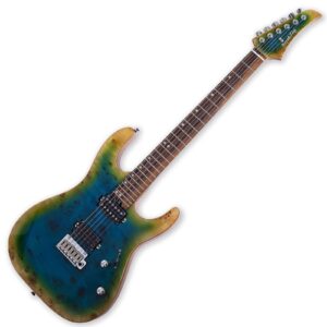 boya&ziqi bzk-024 electric guitar, stainless steel frets (hand polished), push-pull volume control,5 piece roasted maple/maple neck，mahogany body topped with burl venner (summer ocean, right)