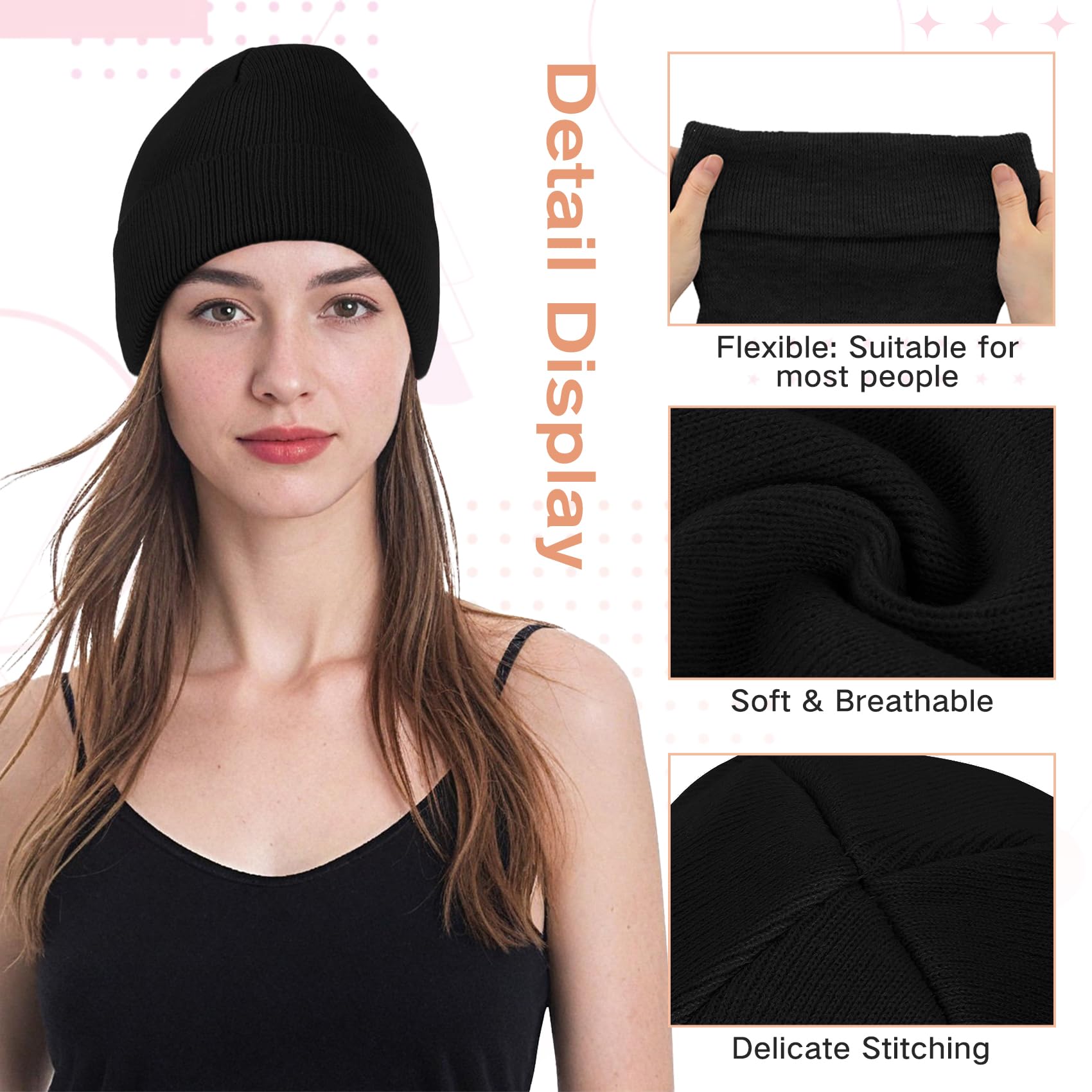 American Trends Men Women Beanie Hat Smile Face Knit Cuffed Winter Hats Warm Soft Cute Plain Skull Beanie Hats for Outdoor Black One Size