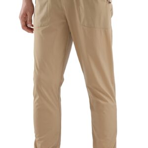 KNQR Men's Performance Lightweight Quick Dry Zip Pockets Slim Fit Stretch Active Golf Jogger Pants Amber Khaki XXL