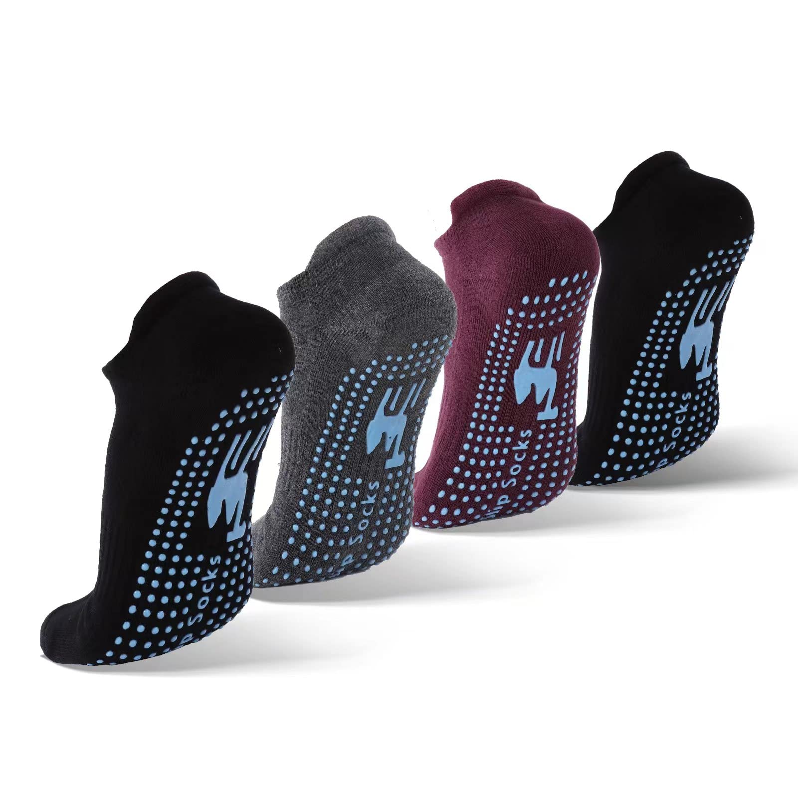 Sanstrong 4 Pairs Non Slip Grip Socks for Pilates Yoga Barre Ballet Dance, Anti Skid Grip Socks for Women and Men