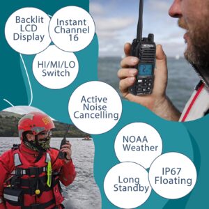 Retevis RM21 Handheld Marine Radio,Radio Marine Floating IP67 Submersible,Noise-Cancelling,1800mAh,Backlit LCD Display,NOAA Weather,Clear Audio,Boat Radio for Fishing Marine Construction